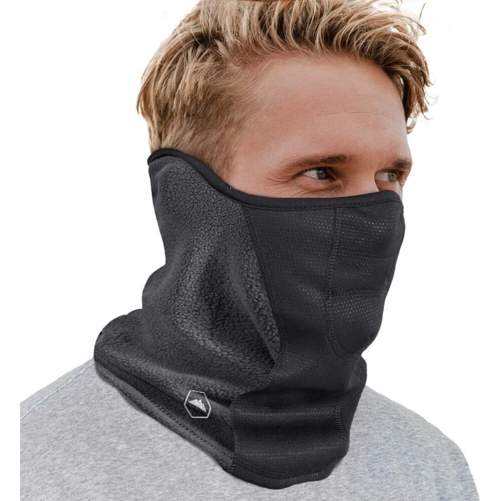 Men's Gray Winter Warm Fleece Face Mask Stretch Neck Breathable Scarves